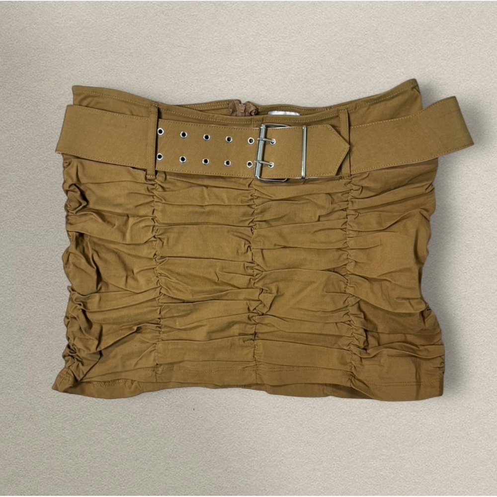 San Julian Ruched Cargo Mini Skirt w Belt | Y2K‎ Utility Micro Skirt Stretch Fit